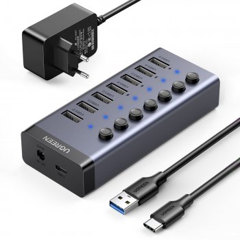 Ugreen Daudzfunkcionāls 7x Portu USB Lādētājs Adapters Stacija, Melns | Multifunction Hub Adapter 7xUSB