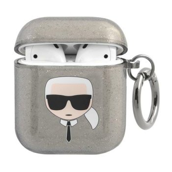 Karl Lagerfeld KLA2UKHGK AirPods cover black Glitter Karl`s Head