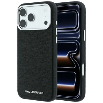 Чехол Karl Lagerfeld Grained Elongated Logo MagSafe для iPhone 17/18 Pro Max, черный