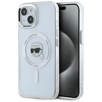 Чехол Karl Lagerfeld IML Metal Karl Head MagSafe для iPhone 15, Белый