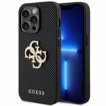 Guess ādas perforēts 4G spīdīgs futrālis ar logotipu iPhone 15 Pro Max - Melns | Leather Perforated Glitter Logo...