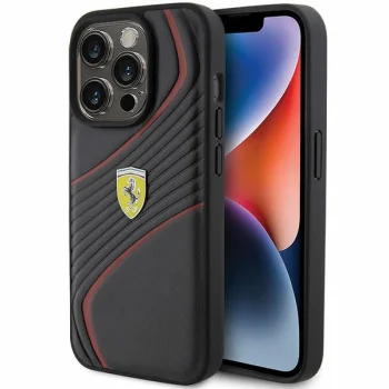 Ferrari iPhone 15 Pro vāciņš Twist Metal Logo, melns