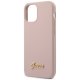 Guess iPhone 12 mini vāciņš Silicone Script Gold Logo, gaiši rozā