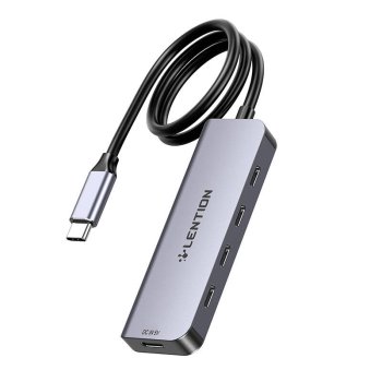 Lention 5in1 Hub USB-C to 4x 5Gbps + 5V-IN 15W (серый)