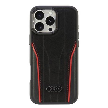 Dabīgās ādas MagSafe vāciņš Audi iPhone 16 Pro Max melns/sarkans | Phone Case Cover
