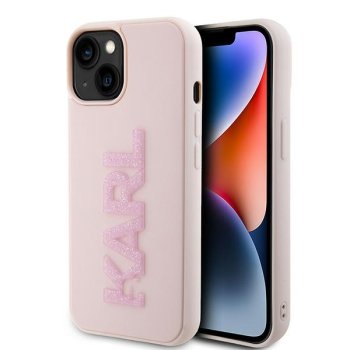 Karl Lagerfeld iPhone 15 Case 3D Logo Glitter, Pink