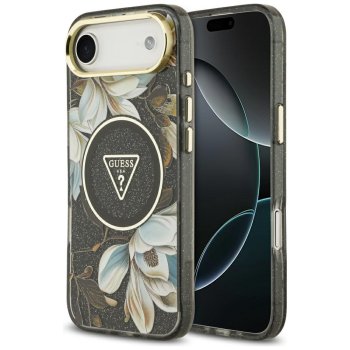 Guess IML Glitter Flowers Triangle MagSafe vāciņš iPhone Air, Melns