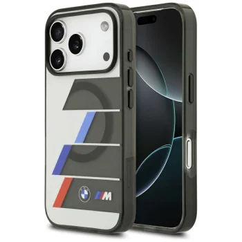 BMW M IML Metal Buttons Tricolor Lines MagSafe vāciņš iPhone 17 Pro, Pelēks