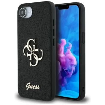 Guess Fixed Glitter Big 4G vāciņš priekš iPhone 16e, melns