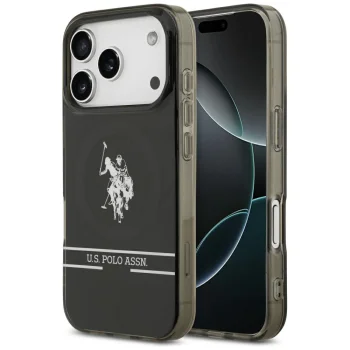 Чехол U.S. Polo Assn. для iPhone 17 Pro DH and Bottom Stripe Logo MagSafe, черный