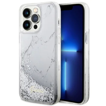 Чехол Guess для iPhone 14 Pro Max Liquid Glitter Marble, белый