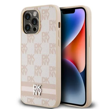 DKNY iPhone 14 Pro Max vāciņš Checkered Mono Pattern & Printed Stripes, rozā