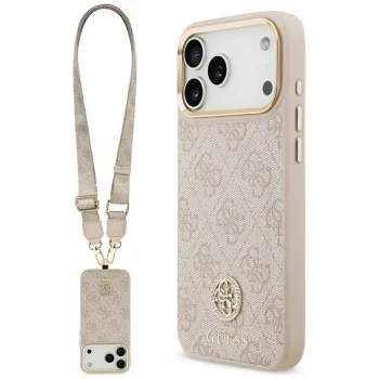 Чехол Guess 4G Strass Logo & Big Strap MagSafe для iPhone 17 Pro Max, розовый