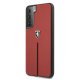 Ferrari Samsung Galaxy S21+ vāciņš Off Track Leather Nylon Stripe, sarkans