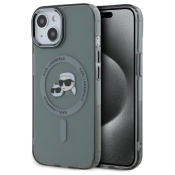 Karl Lagerfeld iPhone 15 vāciņš HC MagSafe IML Metal KC Heads, melns