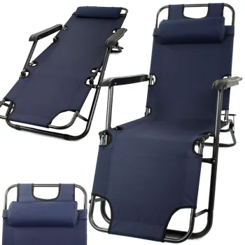 Folding Garden Sun Lounger 2-in-1 Zero Gravity, Navy Blue
