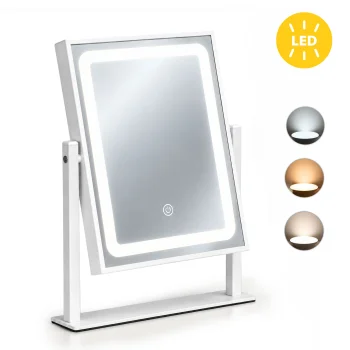 ModernHome kosmētiskais LED grima spogulis 25x30 cm ar 3 gaismas toņiem un skārienvadību