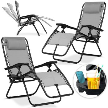 Sofotel Chillwell Folding Garden Lounger with Cushion, Set of 2, Grey
