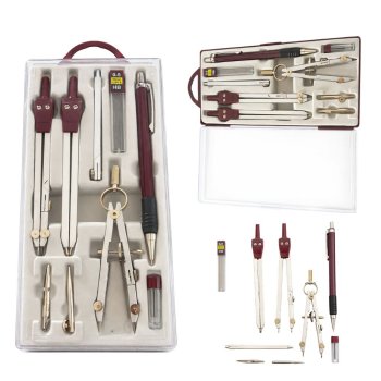 Geometry Set with Compass, 9 Pieces, Burgundy