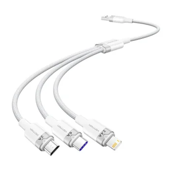Кабель USB-A - 3-в-1 6A 120W Vention CTRWG 1.5м, белый