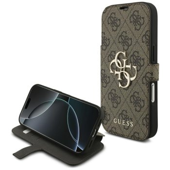 Guess iPhone 17 Pro Wallet Case Book 4G Metal Logo, Brown