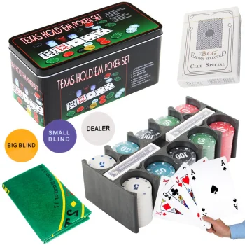 Набор для покера Texas Hold'em, 200 фишек, карты, коврик