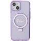 Чехол Guess для iPhone 15 Plus / 14 Plus Ring Stand Script Glitter MagSafe, фиолетовый