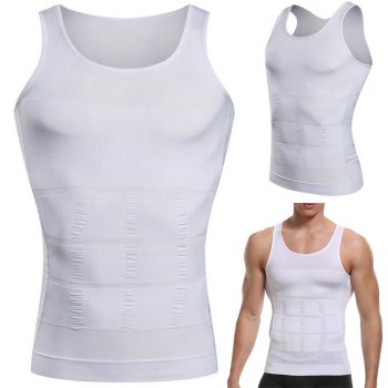 Vīriešu Novājēšanas Krekls, Kompresijas Veste, Balts, Izmērs M | Men's Slimming Shirt, Compression Vest