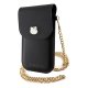 Hello Kitty Leather Metal Logo Chain Smartphone Bag, Black