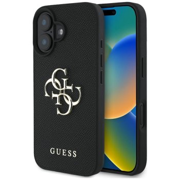Guess Grained Big 4G Logo Small Classic Logo vāciņš iPhone 16, melns
