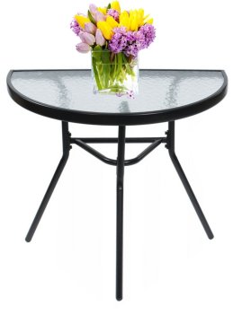 Half Round Glass Top Balcony Table for Patio and Outdoor Use, black