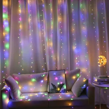 LED aizkars 300 LED 3x3m svētku dekorācijām, daudzkrāsains