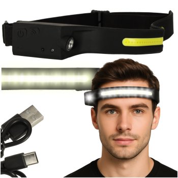LED galvas lukturis ar akumulatoru, USB-C uzlāde, kustību sensors