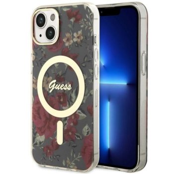Guess iPhone 14 vāciņš Flower MagSafe, zaļš