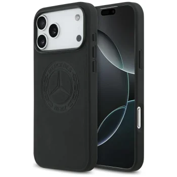 Чехол Mercedes для iPhone 17 Pro Max Leather Vintage Logo MagSafe, черный