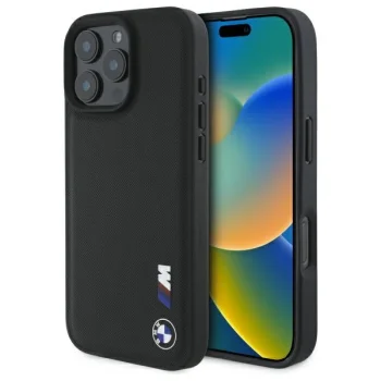BMW iPhone 16 Pro Max vāciņš Smooth Rubber Logo, melns