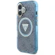 Чехол Guess IML Metal Glitter 4G Circle Triangle MagSafe для iPhone 16, Синий