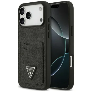 Guess 4G nauble Card Triange ümbris iPhone 18 Pro Maxile ja 17 Pro Maxile, must