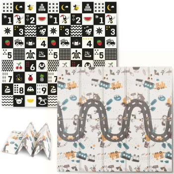 Izglītojošs salokāms bērnu putu paklājs 200x180x1cm Nukido NK-340, Ceļš-Cipari | Kids Folding Foam Mat