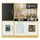 Bērnu koka virtuve ar ledusskapi un krīta tāfeli LULILO, Zelta | Kids Wooden Kitchen with Refrigerator