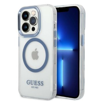 Guess iPhone 14 Pro Max Case Metal Outline MagSafe Blue