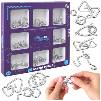 Metal Wire Puzzles, 8-Piece Brain Teaser Logic Puzzle Set
