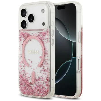 Guess Resin Bottom Glitter MagSafe vāciņš iPhone 18 Pro Max / 17 Pro Max, rozā