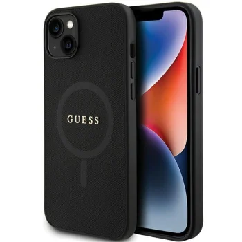 Чехол Guess для iPhone 15 Plus Saffiano MagSafe, черный