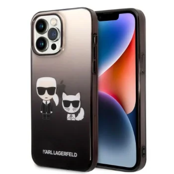 Чехол Karl Lagerfeld Ikonik Karl & Choupette для iPhone 14 Pro, Black Gradient