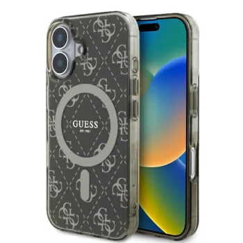 Чехол Guess для iPhone 16 IML 4G Background MagSafe, коричневый