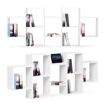 Moderns sienas plaukts ar 8 plauktiem ModernHome, balts