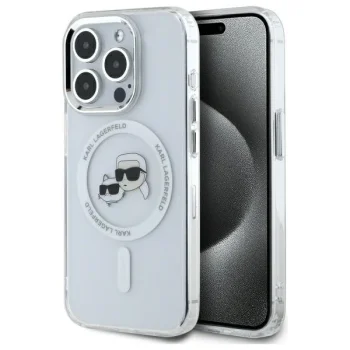 Чехол Karl Lagerfeld для iPhone 15 Pro Max IML Metal Karl&Choupette MagSafe, белый