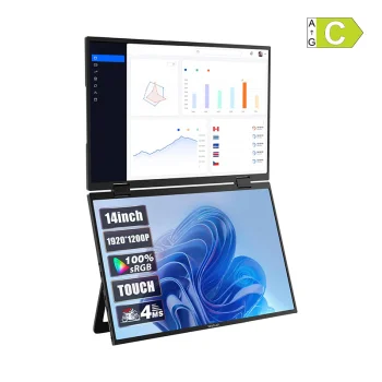 Pārnēsājamais monitors ZEUSLAP Z14W ar diviem 14" ekrāniem, skārienjutīgs, 1920x1200 IPS