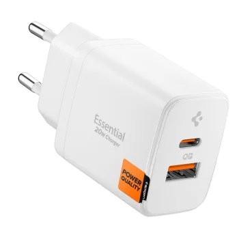 Сетевое зарядное устройство Spigen Essential EE202EU 20W GaN, белое